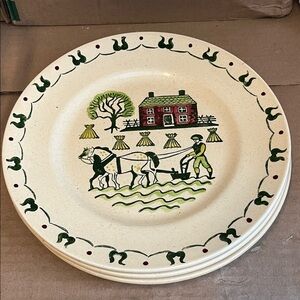 Vintage Farmhouse Dinner Plates - Cream and Green Poppy trail Metlox 4 plates